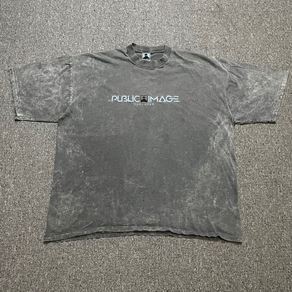 Vintage‎ Public Image Clothing T Shirt Gray Acid Wash Tee Mens X Large USA Made